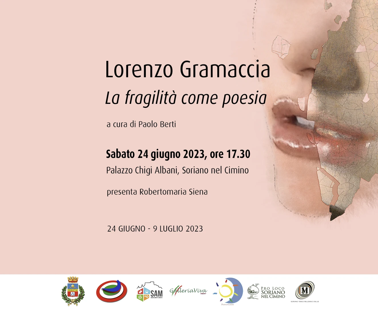 Locandina ufficiale di La fragilità come poesia, mostra personale di Lorenzo Gramaccia presso Palazzo Chigi Albani