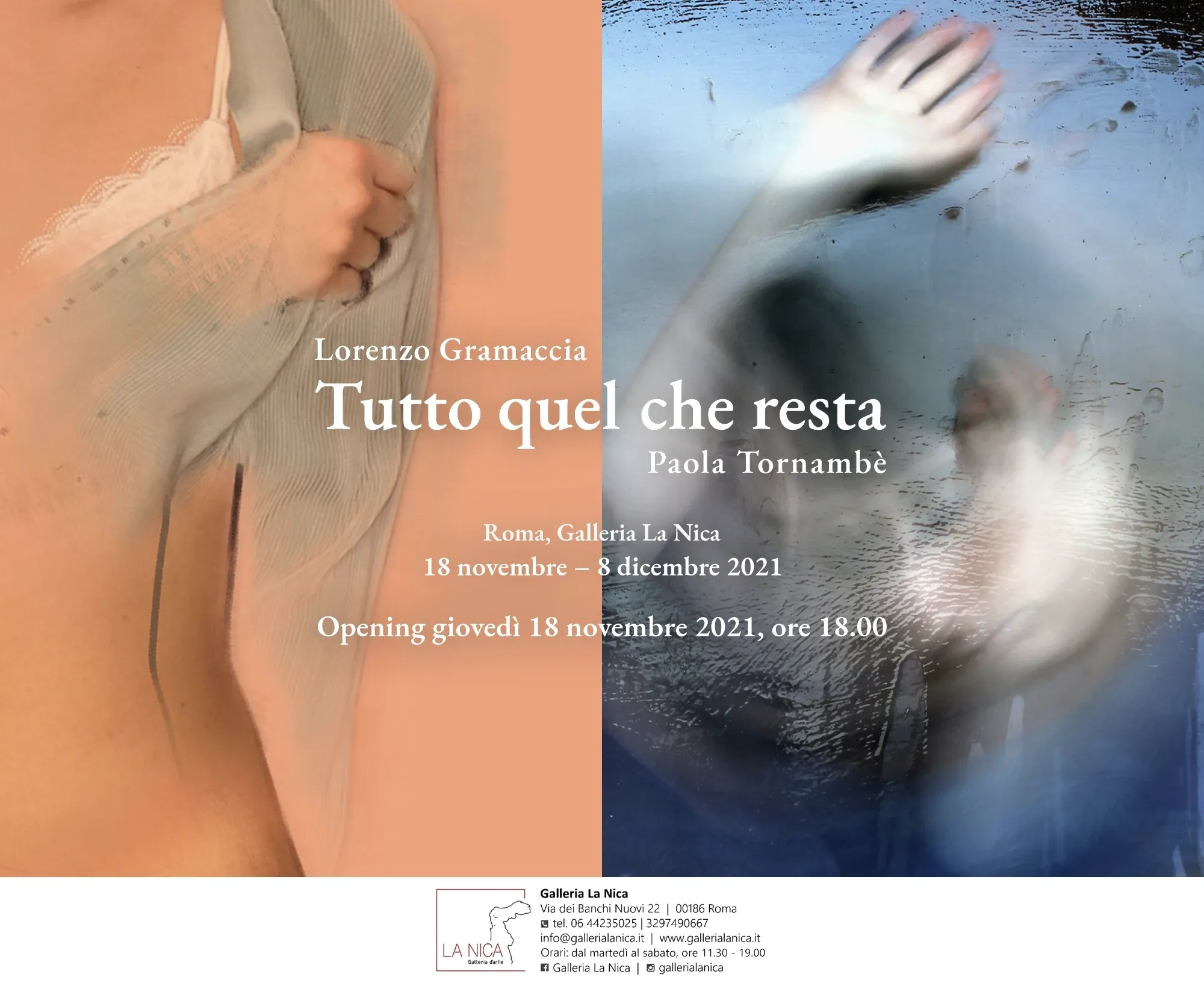 Locandina ufficiale di Tutto quel che resta, mostra bi-personale di Lorenzo Gramaccia e Paola Tornambè presso la Galleria La Nica, Roma
