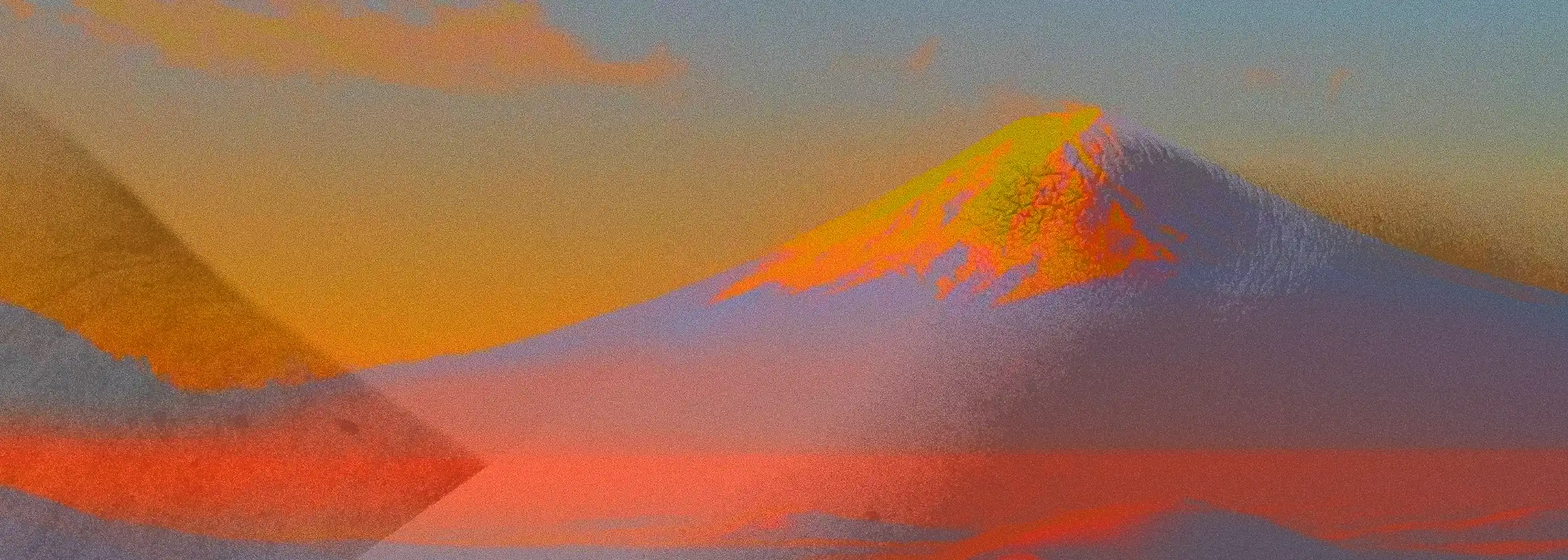 Visione di Hanami: la linea del corpo si erge diventando una vetta che richiama il Monte Fuji, in un contrasto termico tra l'incarnato luminoso e il cielo azzurro