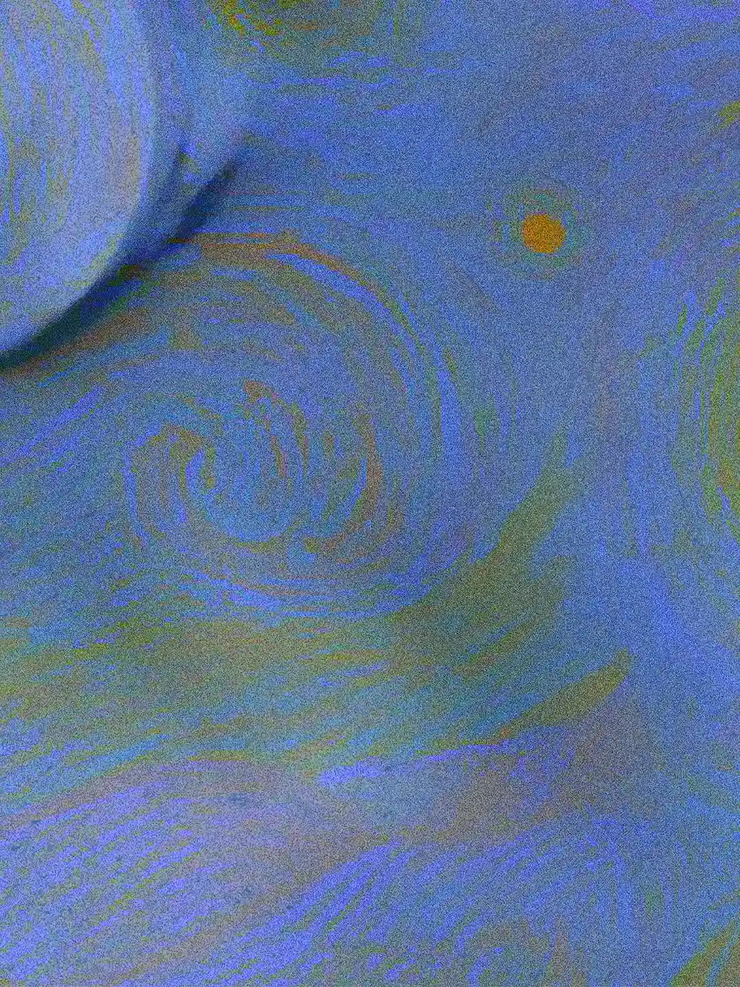 Dettaglio dell'opera Notturno: texture a vortice sui toni del blu con un punto luce dorato simile a una stella